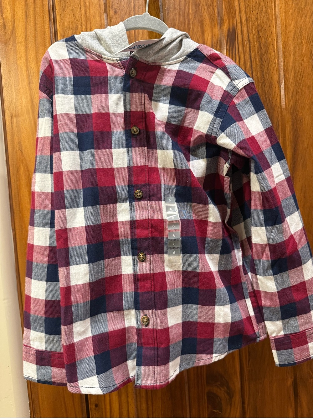 Carters Kids Plaid Hooded Button-Up Shirt - Red, Navy & White